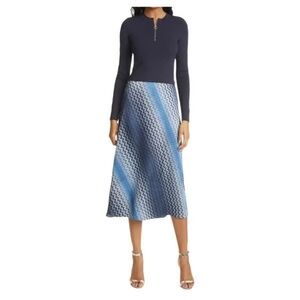 Ted Baker London Navy and Blue Long Sleeve Dress